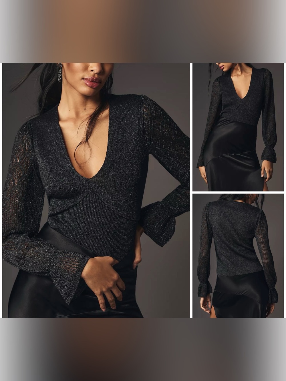 NWT Anthropologie Woven-Sleeve Twofer Sweater - black - Small